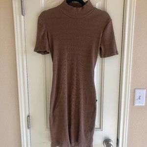 Lulus Brown Short Sleeve Backless Button Neck Sweater Dress